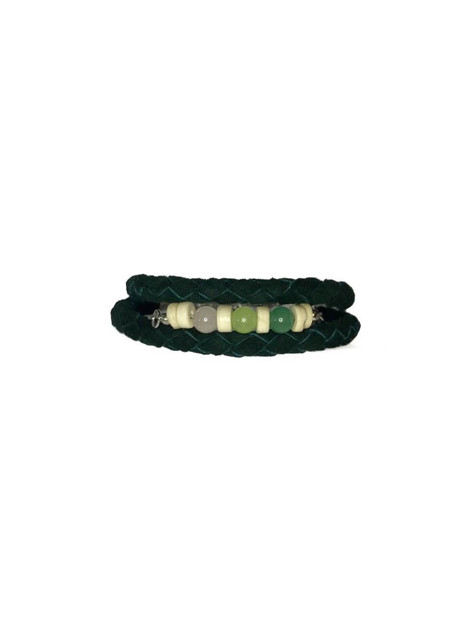 Bracelet tressée vert et perles