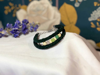 Bracelet tressée vert et perles